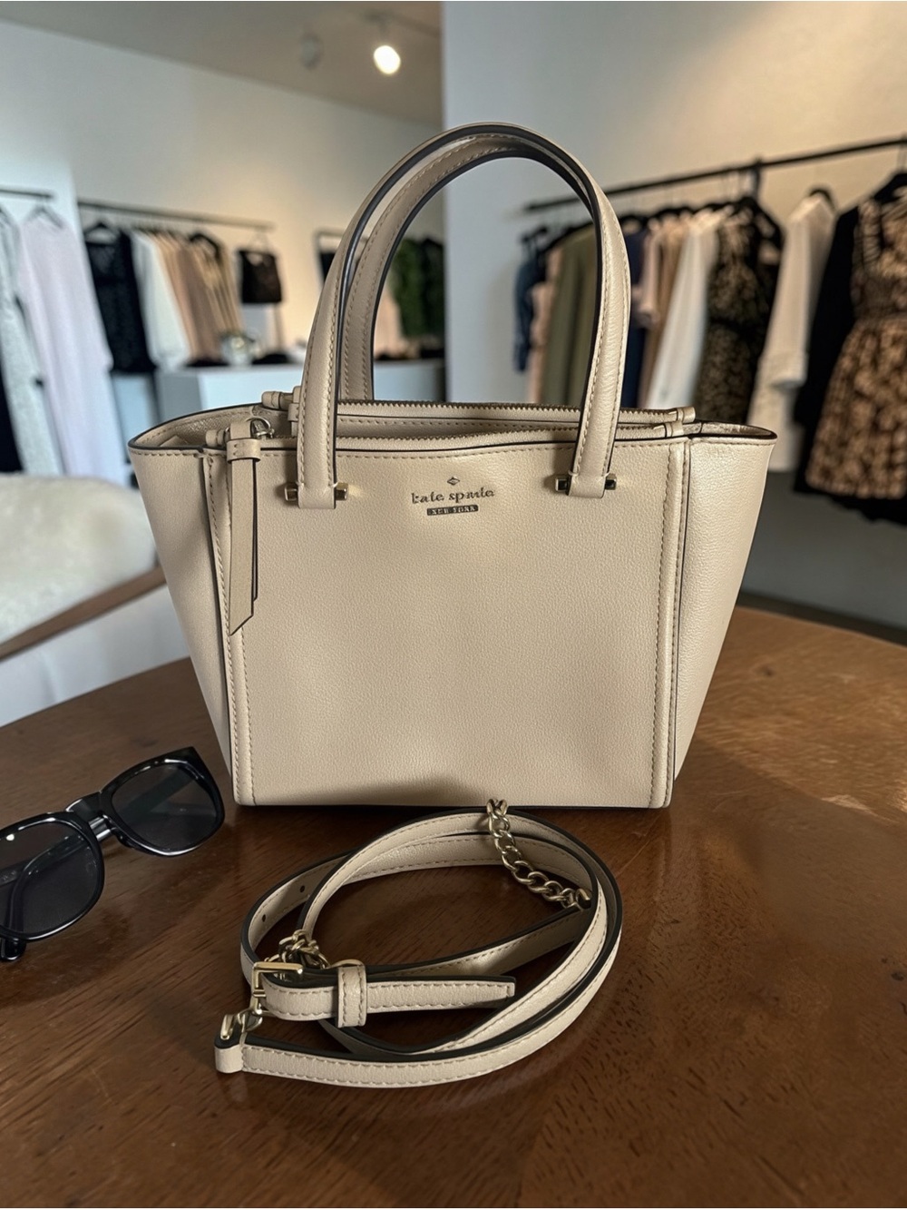 Kate Spade Pebbled Leather Satchel Beige w/ Silver Hardware